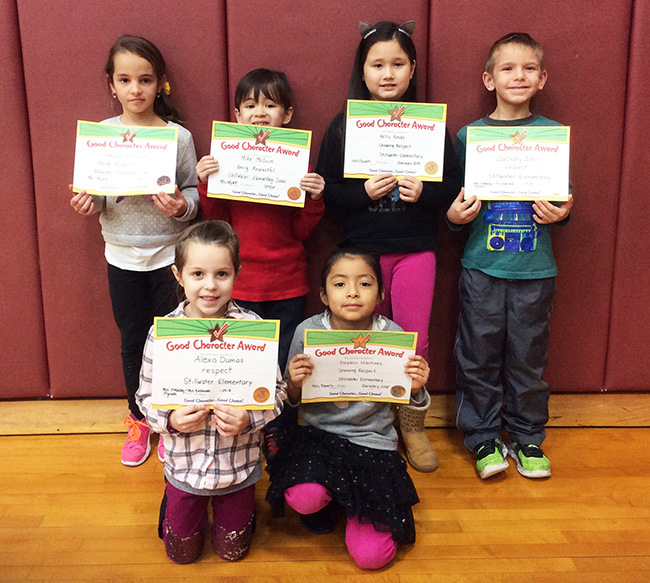 1st graders pose with their Character Education Leader Awards