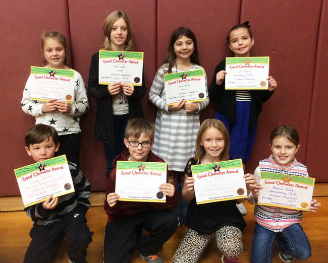 3rd graders pose with their Character Education Leader Awards