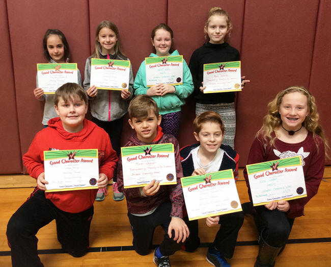 4th graders pose with their Character Education Leader Awards