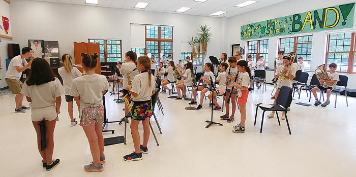 The 5th grade band practices for the Trills and Thrills Music Festival
