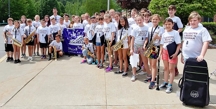 The 5th grade band poses for a picture after the Trills and Thrills Music Festival