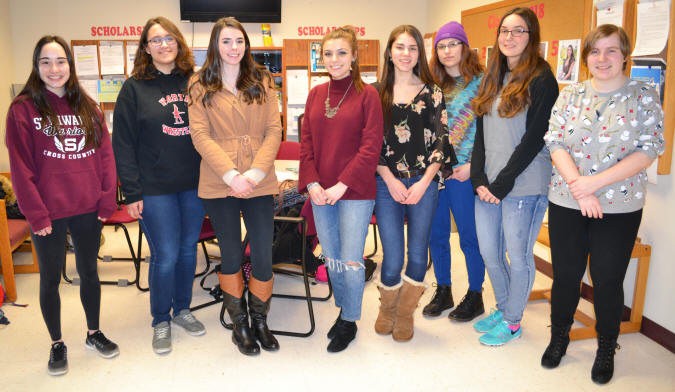 Emma Bisaillon, Alexis Bagramian, Emily Prince, Kaelin Murray, Deanna Gulneck, Rachel Lyman, Madison Krochina and Crescenzia Quantock pose for a picture