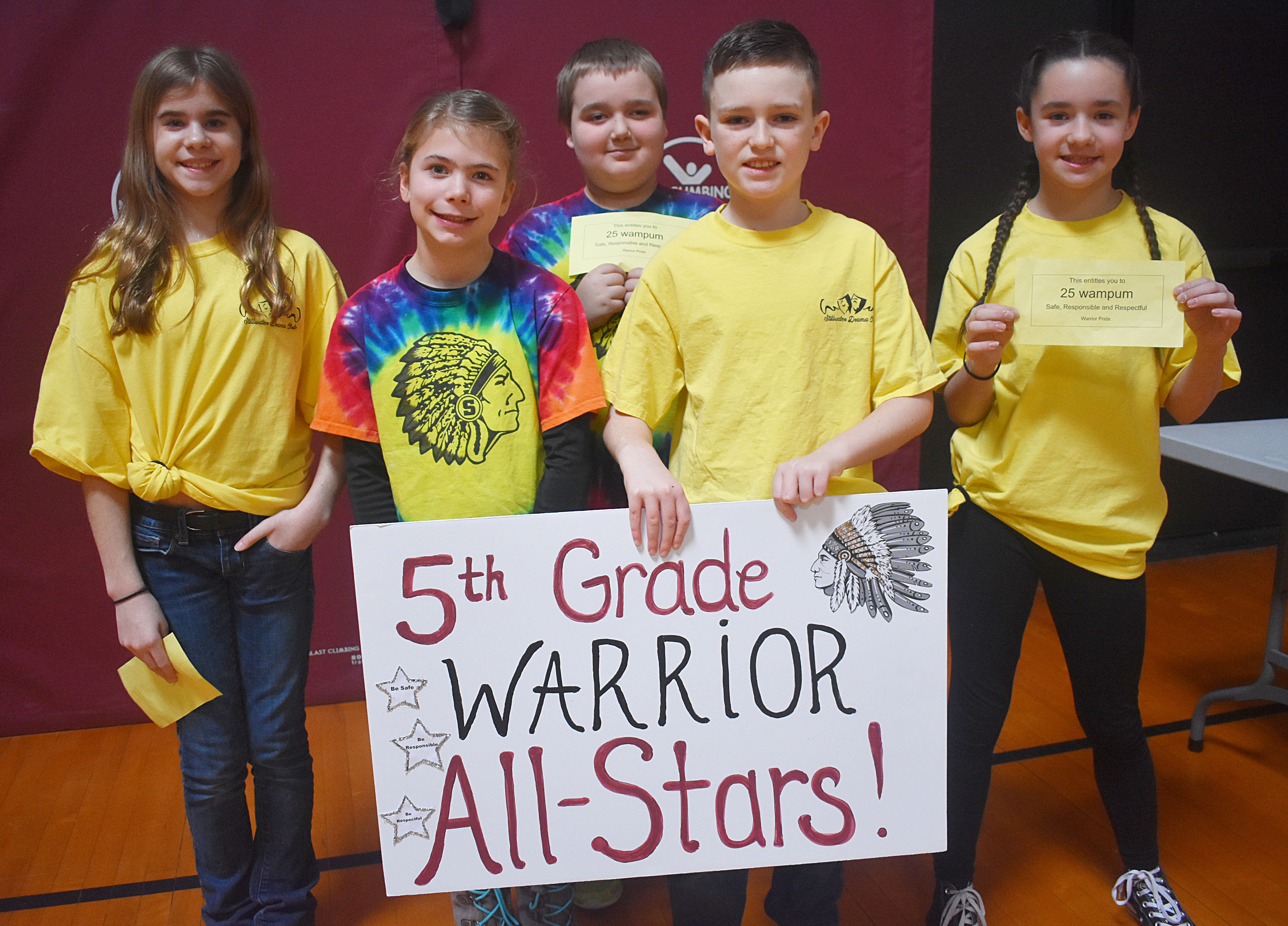 Students grouped together holding their grade level sign