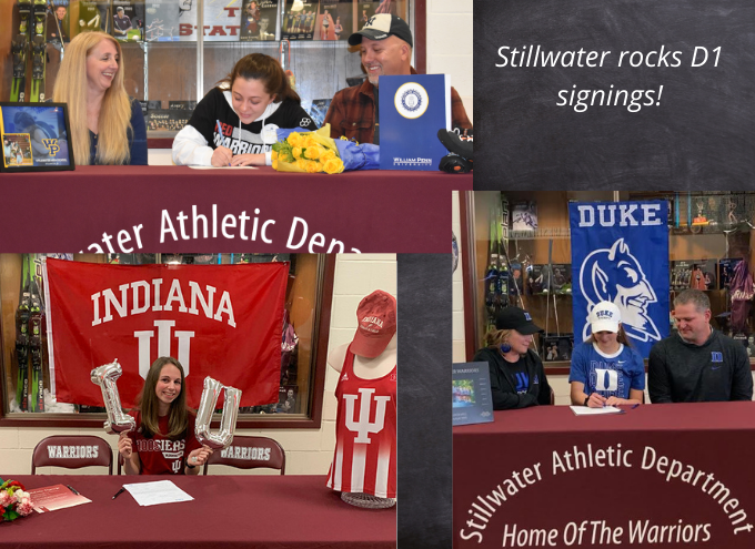 athletes seated at a table, signing letters of intent