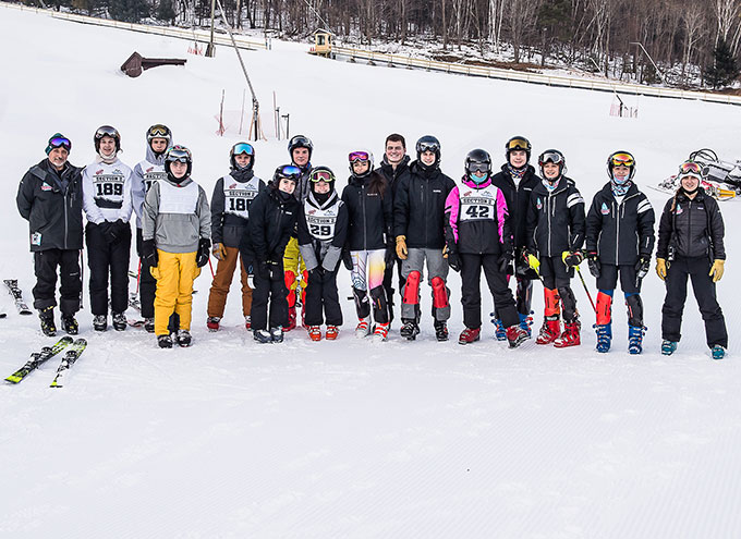 alpine skiers in a group