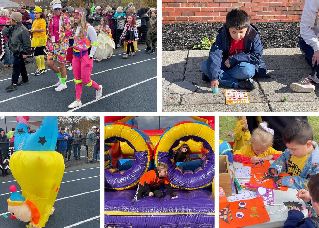 Collage of five photos showing students doing fall-themed activities.