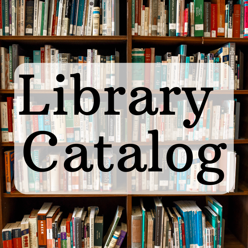 A Bookcase filled with books with the title "Library Catalog"