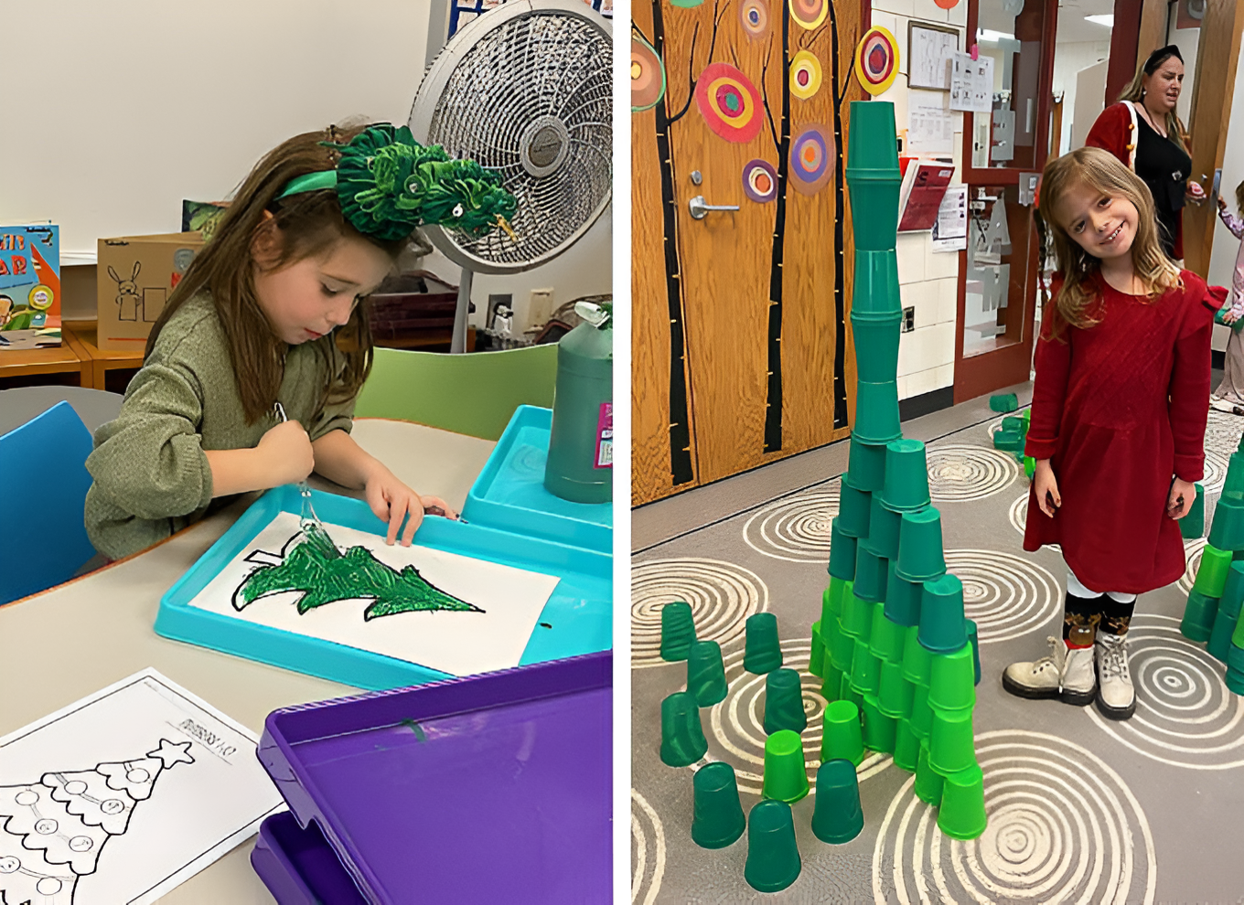 young students decorating christmas stuff
