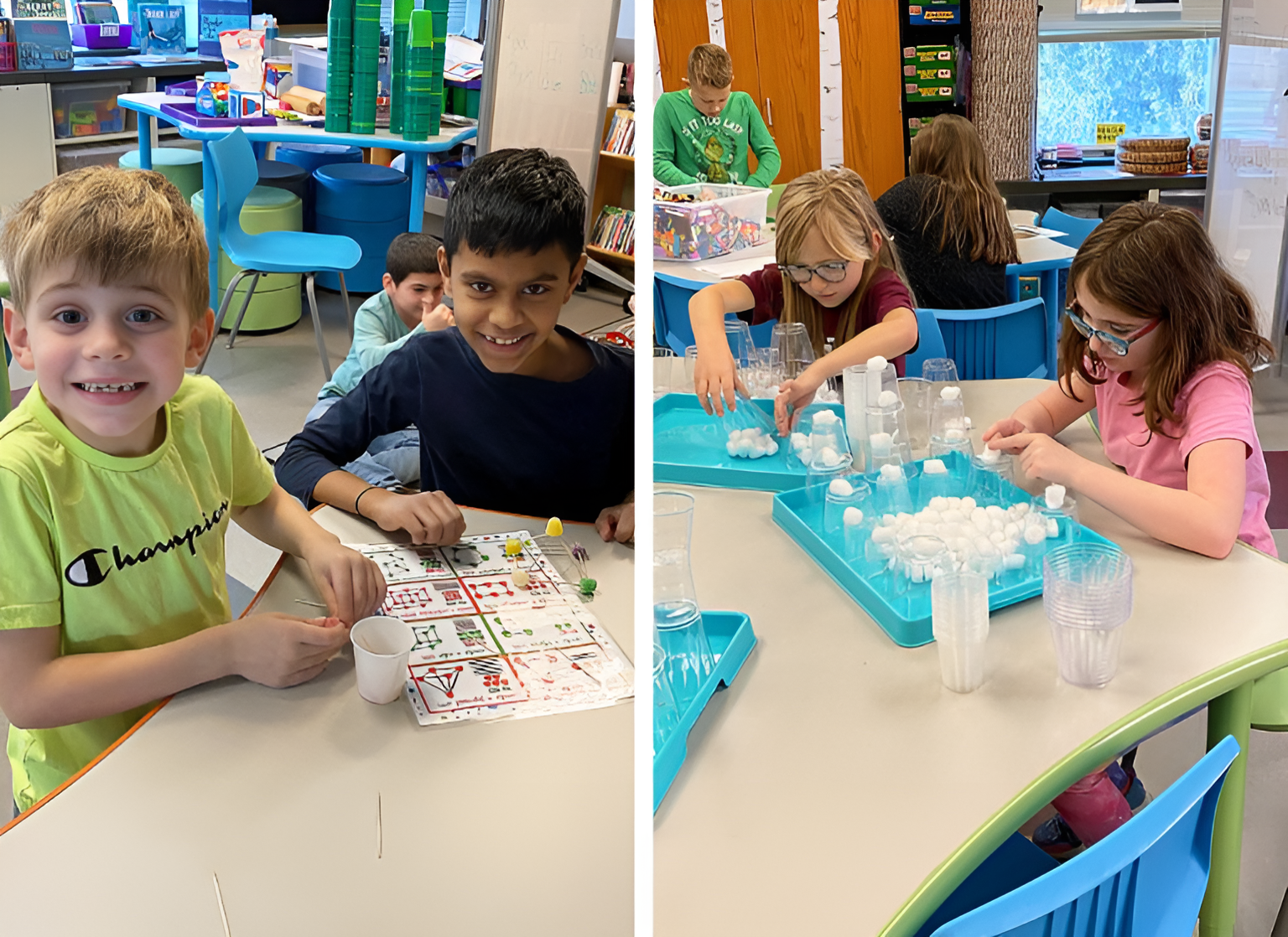 young students doing crafts