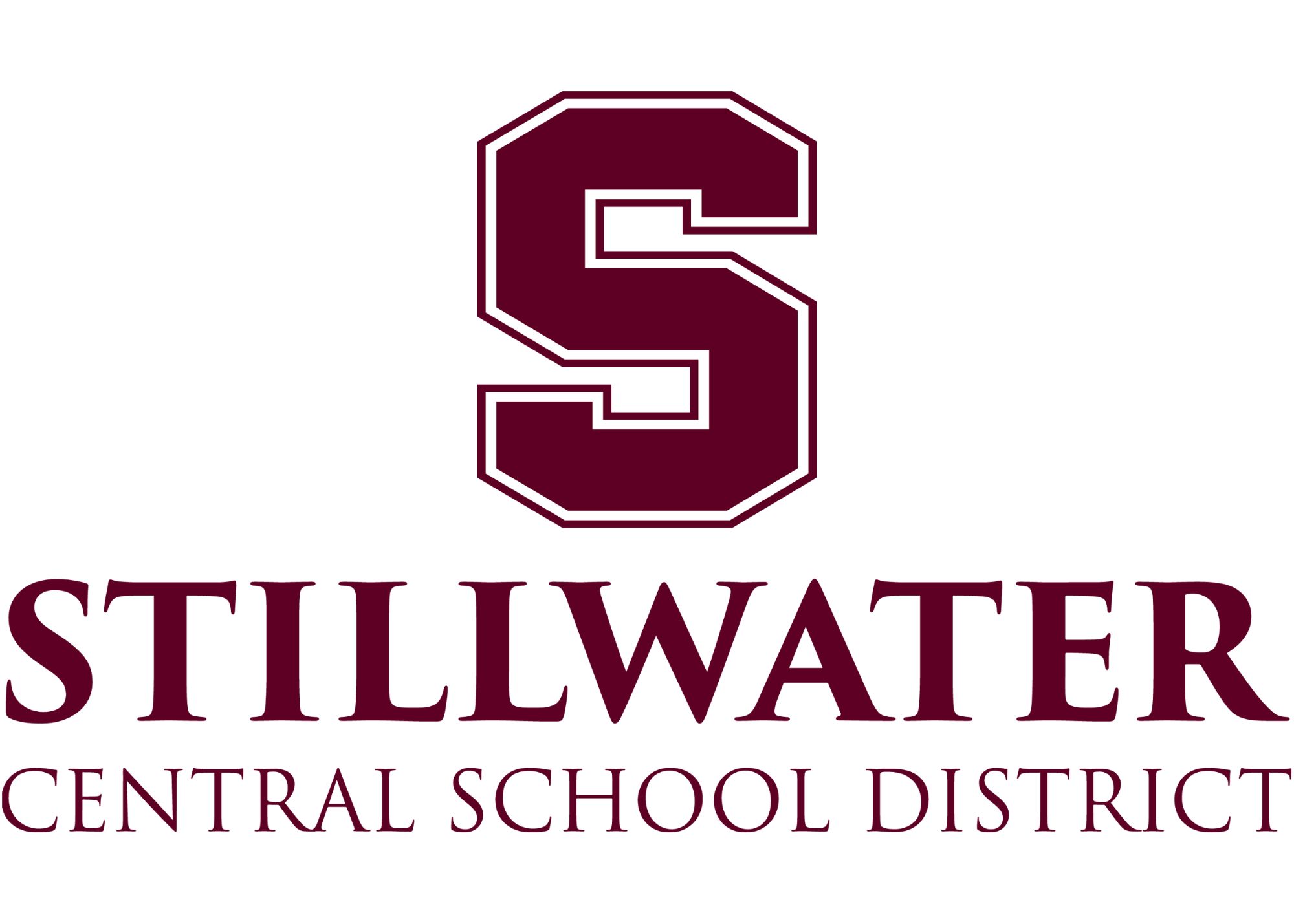 Maroon Stillwater logo with the "S" on top and below says "Stillwater Central School District."