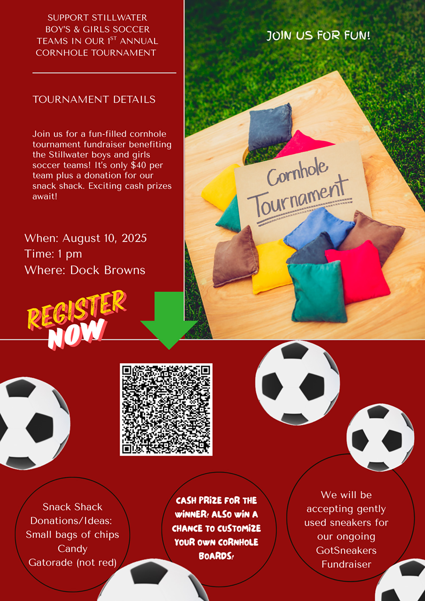 Help support Stillwater Soccer at the first annual cornhole tournament